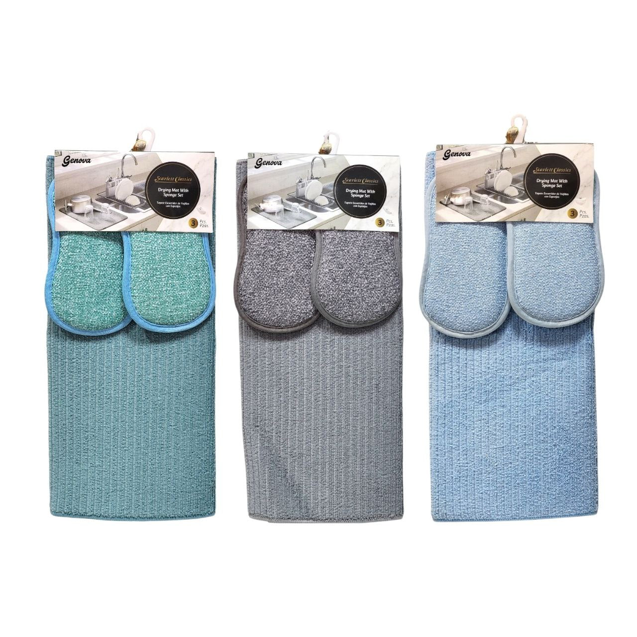 SET DE TAPETE ESCURRIDOR DE VAJILLAS CON ESPONJAS SCARLETT CLASSICS 38X51CM