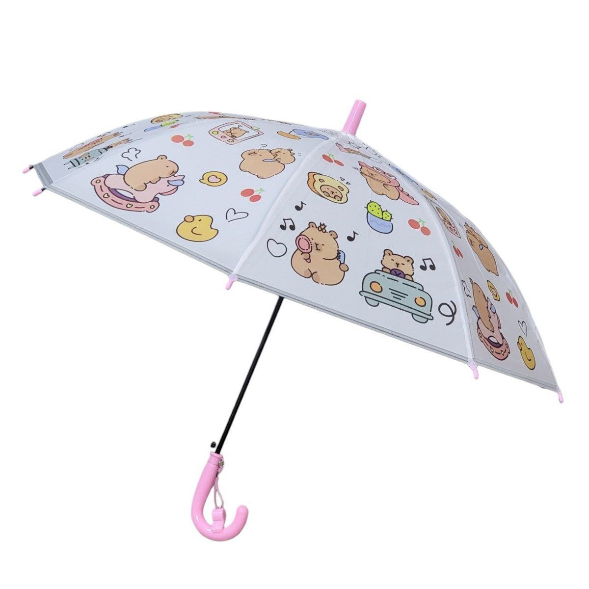 SOMBRILLA PARA NIÑOS CON DISEÑO DE CAPIBARA INCLUYE SILBATO 3 COLORES DISPONIBLES 66CM