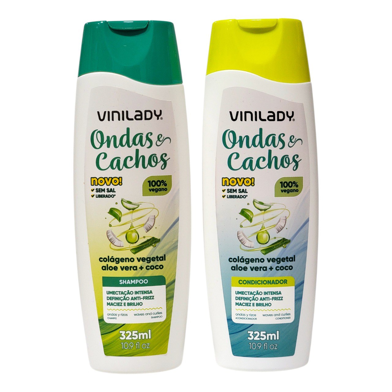 SET DE SHAMPOO Y ACONDICIONADOR CON COLAGENO VEGETAL, SABILA Y COCO PARA ONDAS Y RIZOS VINILADY 325ML X 2PCS