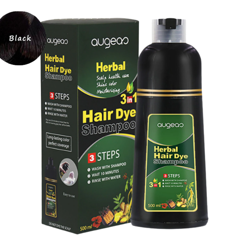 SHAMPOO TINTE PARA EL CABELLO 3 EN 1 COLOR NEGRO AUGEAS HERBAL HAIR 500ML