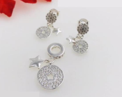 PSET1599 SET CHARM ESTRELLA CON ZIRCONIA BLANC0 PLATA 9.25