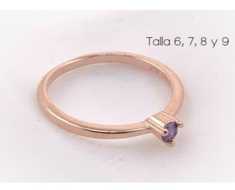 PANI1573A ANILLO GOLD ROSE CON PIEDRA MORADA, PLATA 925
