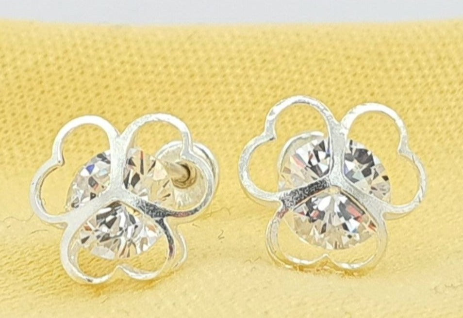 PARIN91 ARITO TREBOL CON PIEDRA TRANSPARENTE EN MEDIO, PLATA 925