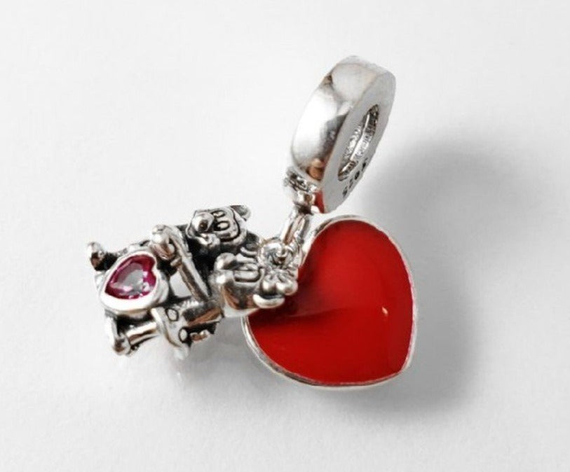 PCHARM2272 COLGANTE DOBLE EN FORMA DE CORAZON ROJO DE MINNIE Y MICKEY MOUSE