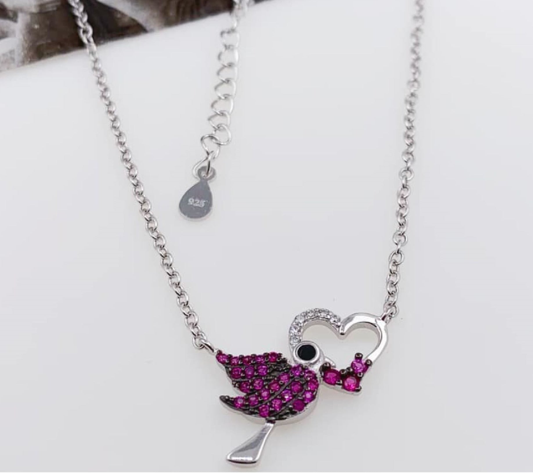 PDIJE1200 PAJARO Y CORAZON CON CADENA PLATA 925