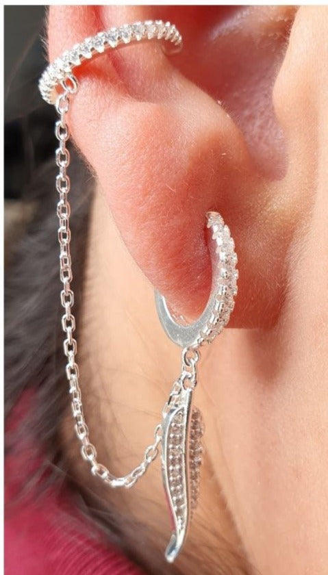 PIERCING TREPADOR CON FORMA DE PLUMA DE PLATA 9.25 PESO: 3.4G