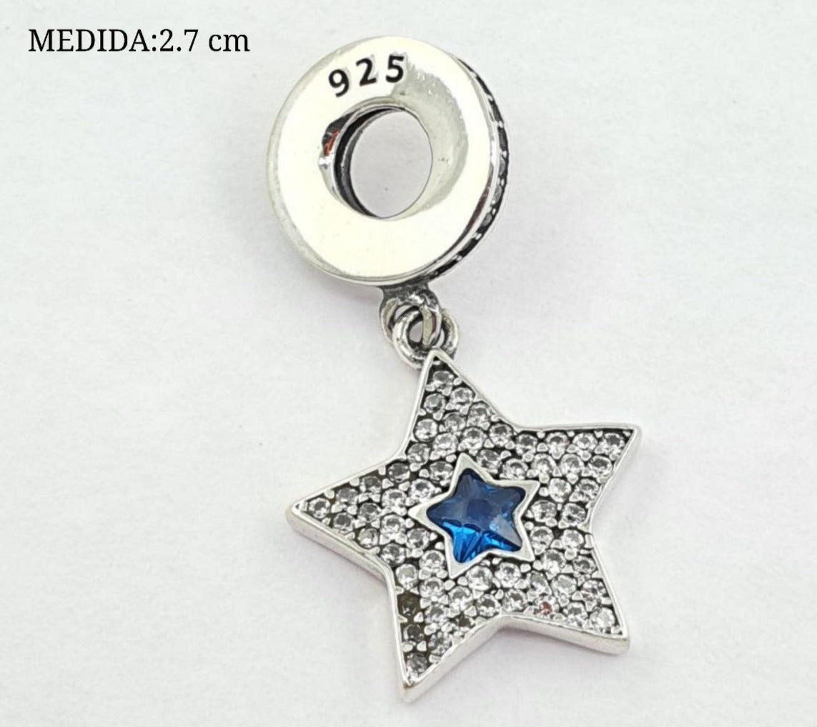 PCHARM2765#1 COLGANTE DE ESTRELLA CON CIRCONES TRANSPARENTES Y PIEDRA AZUL EN MEDIO