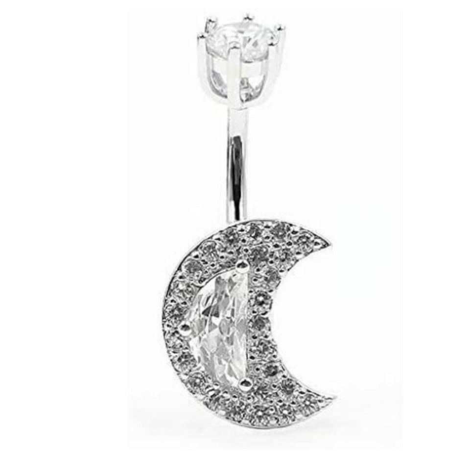 PIERCING DE PLATA 9.25 PARA OMBLIGO EN FORMA DE LUNA