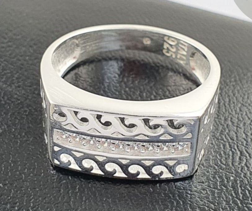 PANI1755 ANILLO CABALLERO DE SELLO CON ESTAMPADO, PLATA 925
