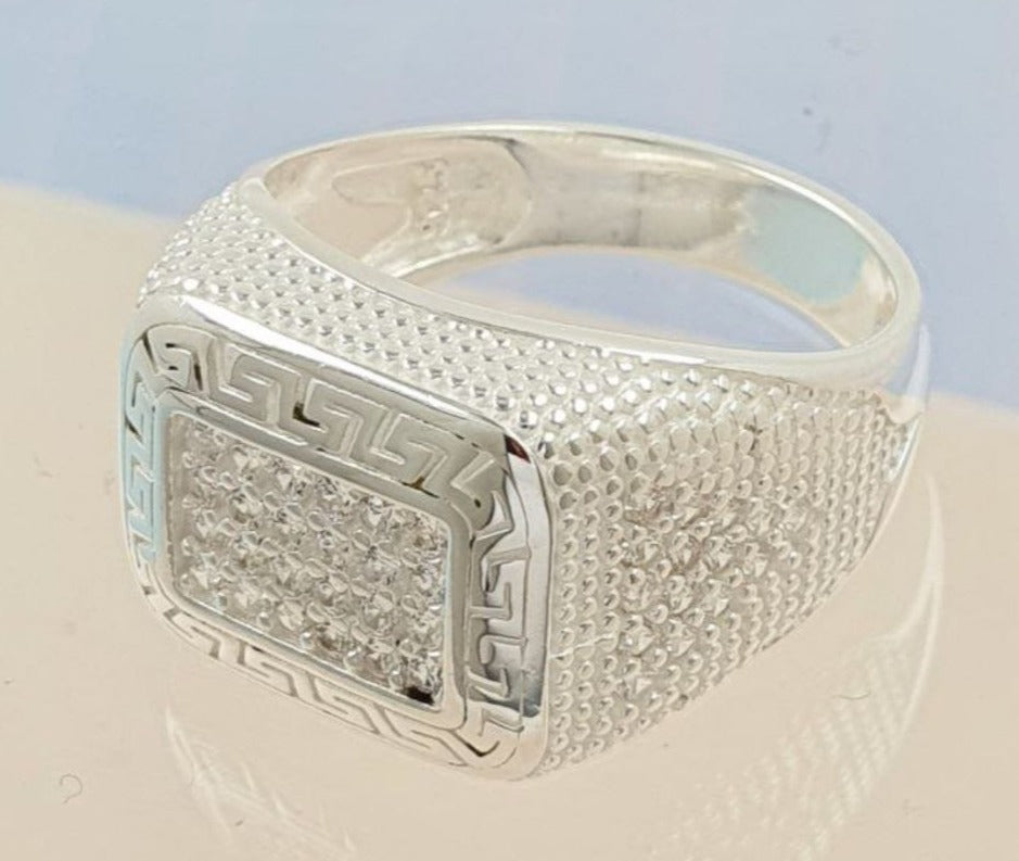 PANI1757 ANILLO CABALLERO DE SELLO CON CIRCONES, PLATA 925