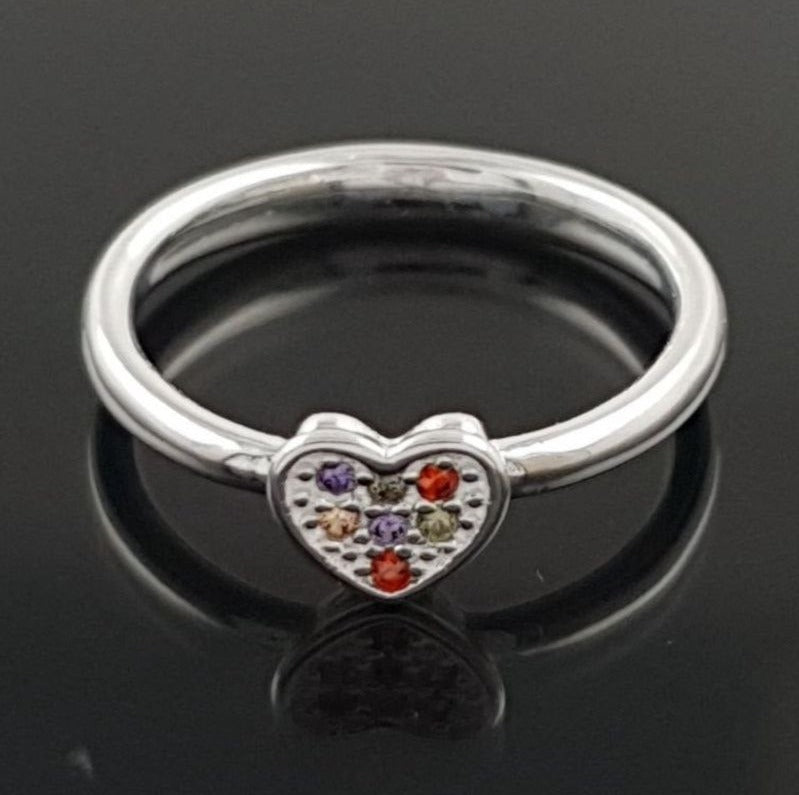 PANI1793 ANILLO CORAZON CON CIRCONES DE COLORES PLATA 925