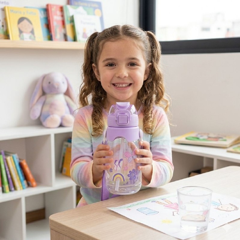 BOTE DE AGUA INFANTIL ERGONOMICA CON DISEÑO DE ANIMALES GENIAL 600ML