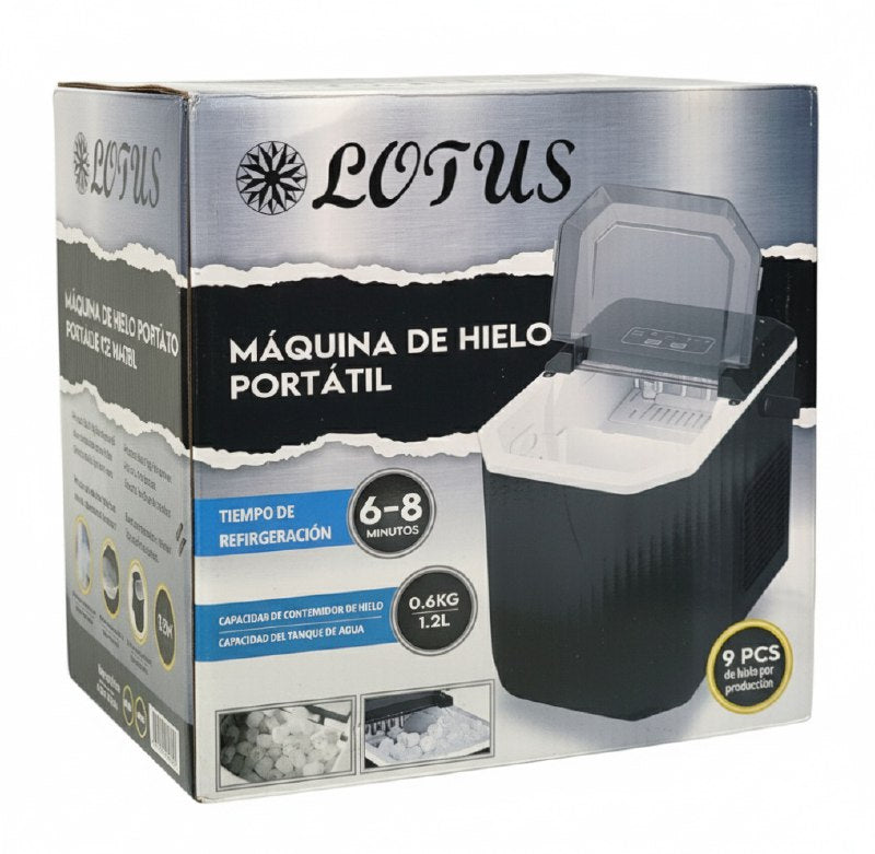 MAQUINA DE HIELO PORTATIL, PRODUCE 26LBS DE HIELO, DEPOSITO DE AGUA DE 1.2L EN 6-8MIN LOTUS