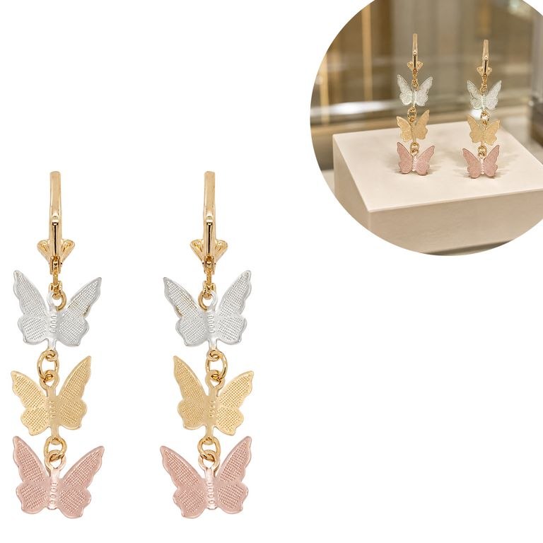 ARITOS DE ENCHAPE PARA DAMA CON DISEÑO DE MARIPOSAS 4CM
