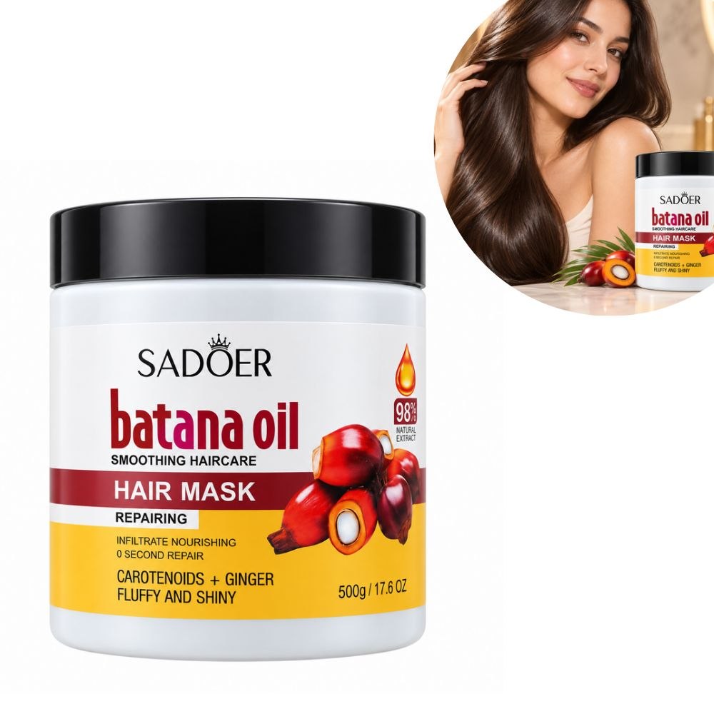 MASCARILLA PARA EL CABELLO DE REPARACION PROFUNDA CON ACEITE DE BATANA CAROTENOIDES Y EXTRACTO DE JENJIBRE SADOER 500G