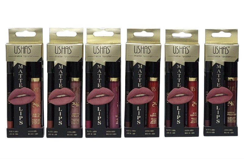 BRILLO LABIAL Y LAPIZ DELINEADOR DE LABIOS MATTE 6 TONOS USHAS