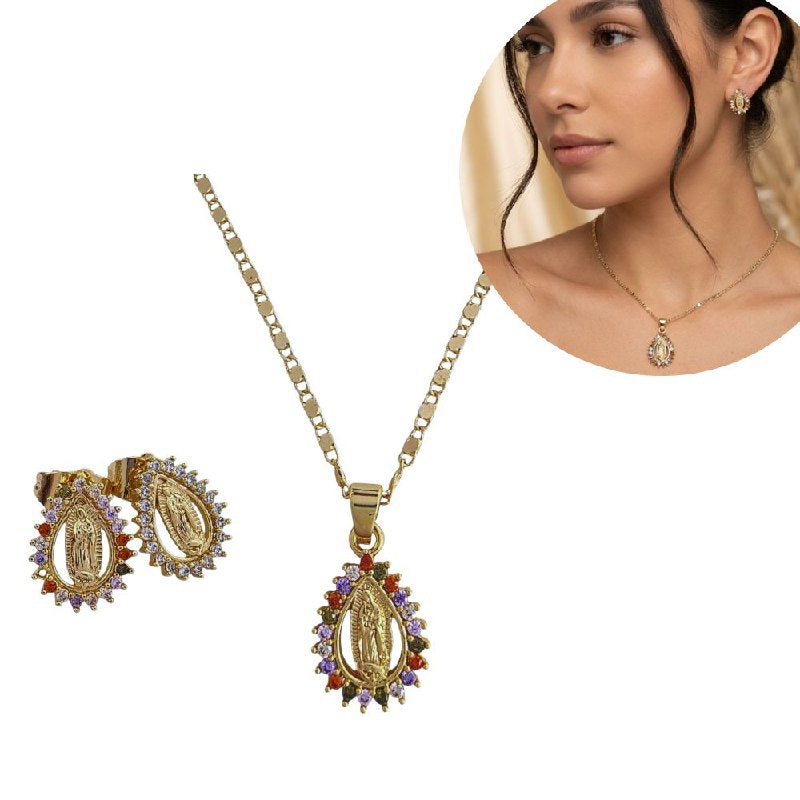 SET DE ENCHAPE PARA DAMA CON DISEÑO DE VIRGEN MARIA
