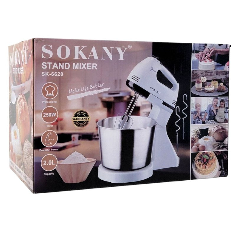 MAQUINA BATIDORA ELECTRICA, 250W DE FUERZA, CAPACIDAD 2L, 5 VELOCIDADES, BOTON TURBO, ACERO INOXIDABLE SOKANY SK-6620