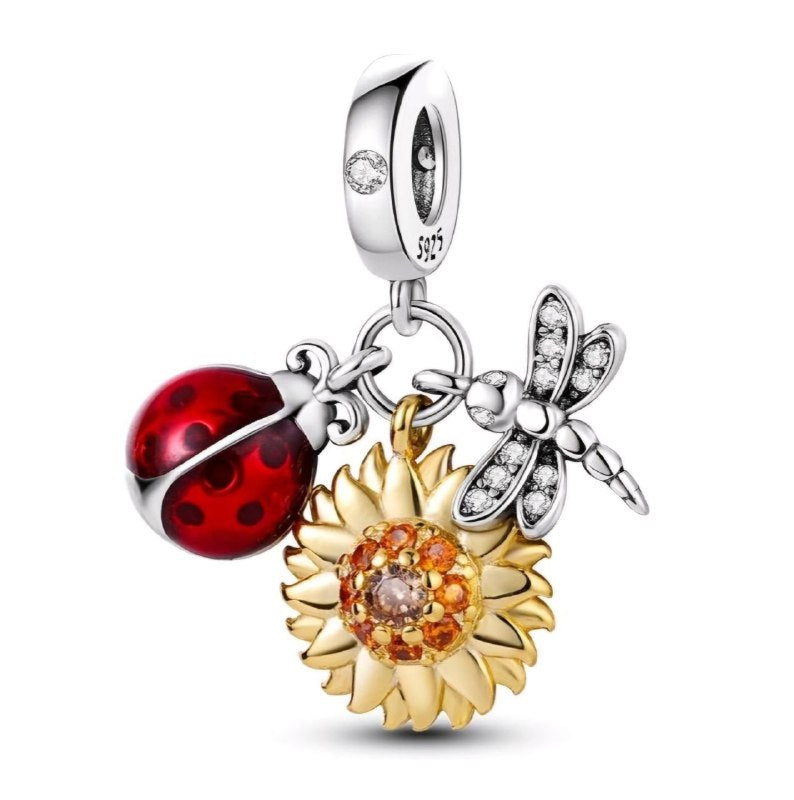 PCHARM4128 FORMA DE MARIQUITA, GIRASOL Y LIBELULA PANDORA PLATA 9.25