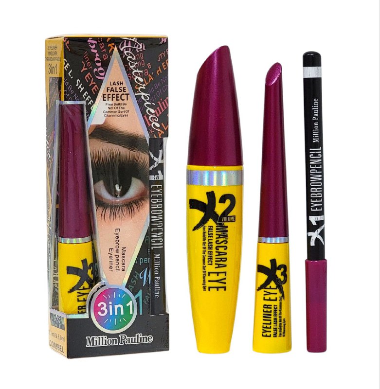 RIMEL 3 EN 1 DUPE MAYBELLINE EFECTO DE PESTAÑAS POSTIZAS 3PCS MILLION PAULINE