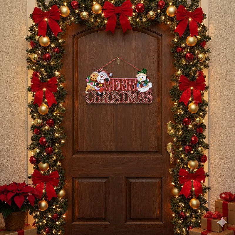 DECORACION ADORNO NAVIDEÑO CARTEL COLGANTE ALEGRE FESTIVO 36X40CM, 4 ESTILOS