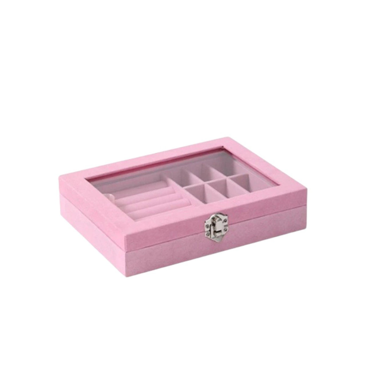 JOYERO EXHIBIDOR PREMIUM DE TERCIOPELO VITRINA ORGANIZADORA CON VENTANA TRANSPARENTE PARA ANILLOS, ARETES Y DIJES 20X15X5 CM / 3 COLORES