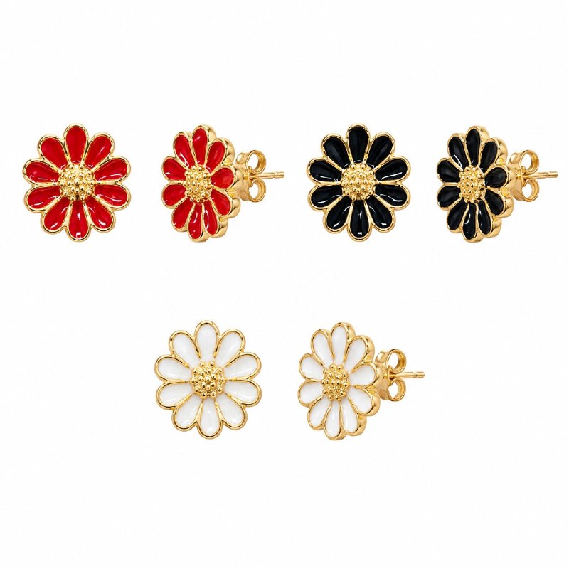 SET DE 3 PARES DE ARITOS DE ENCHAPE PARA DAMA CON DISEÑO DE FLOR 1CM