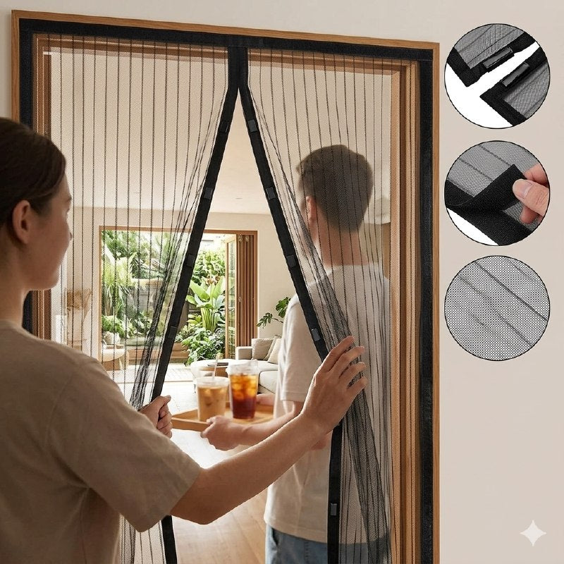 CORTINA MOSQUITERO MAGNETICA, CORTINA DE MALLA RESISTENTE, FACIL DE INSTALAR PARA PUERTAS SIN HERRAMIENTAS 210X49CM