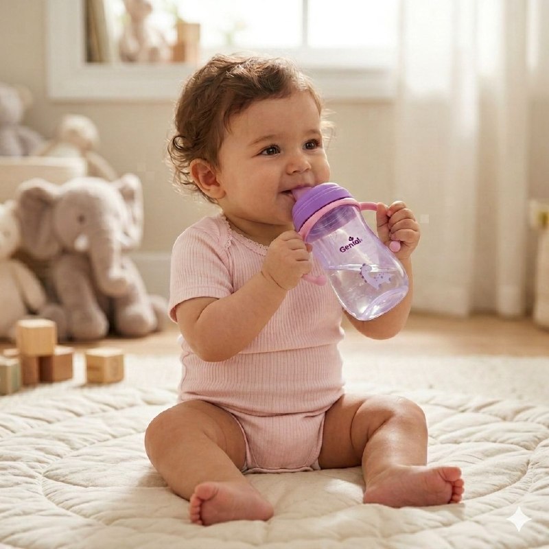 VASO DE ENTRENAMIENTO ANTIDERRAME PARA BEBES ERGONOMICO GENIAL 280ML