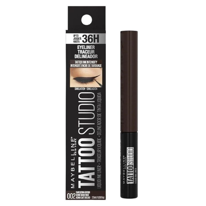 DELINEADOR DE OJOS LIQUIDO CON PUNTA PINCEL FLEXIBLE TONO 002 DARK HENNA BROWN TATTOO STUDIO MAYBELLINE 2.5ML
