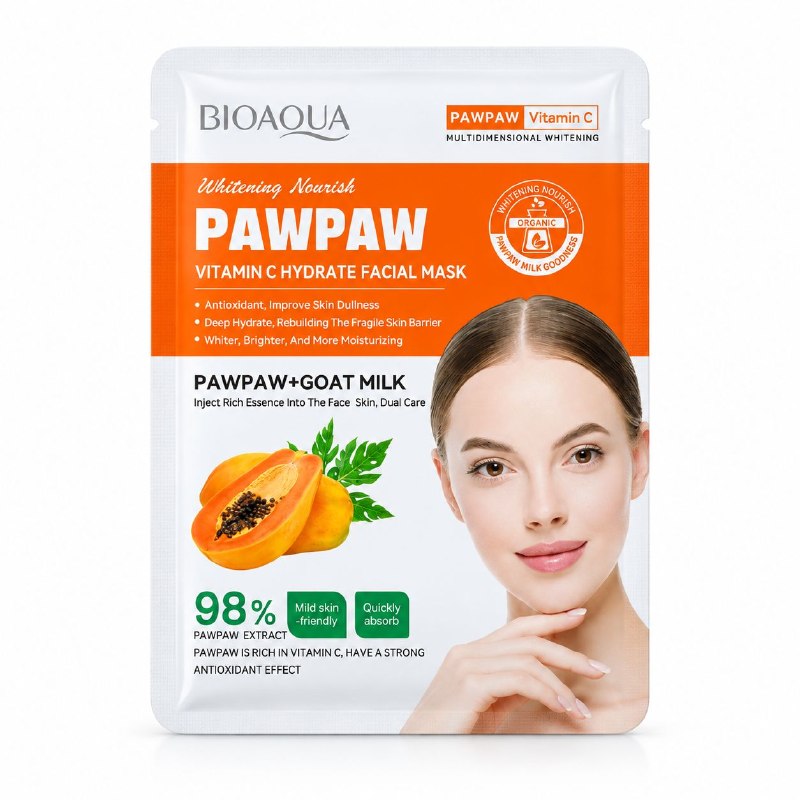MASCARILLA FACIAL HIDRATANTE E ILUMINADORA CON VITAMINA C Y PAPAYA BIOAQUA 25G