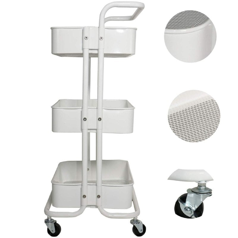 ORGANIZADOR CARRITO ORGANIZADOR DE ALMACENAMIENTO DE METAL DE 3 NIVELES, MULTIUSOS PARA BAÑO, COCINA O DORMITORIO COLOR BLANCO 44.5X33X13CM