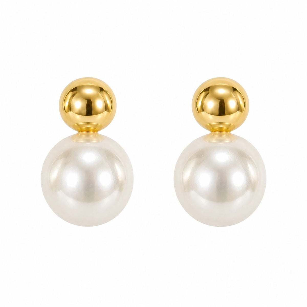 ARETES DE ENCHAPE PARA DAMA DOBLE ESFERA CON PERLA LAMINADA