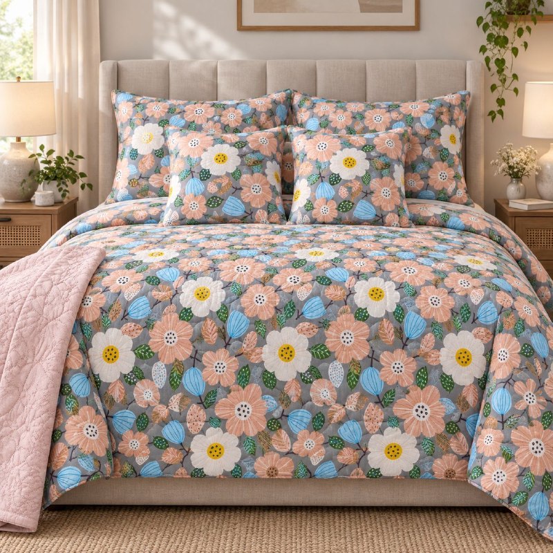 JUEGO DE EDREDON CUBRECAMA REVERSIBLE QUEEN DE 5 PIEZAS BENELI HOME