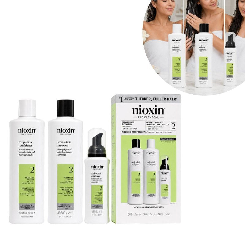 SET DE 3 PASOS DE TRATAMIENTO COMPLETO ANTICAIDA ENGROSADOR Y PURIFICANTE CON NIACINAMIDA, ACEITE DE MENTA Y MENTOL NIOXIN