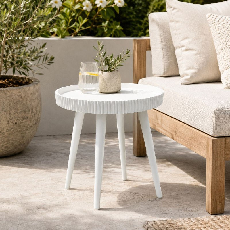 MESA AUXILIAR REDONDA MINIMALISTA Y ELEGANTE CON BORDE ELEVADO 44X49CM
