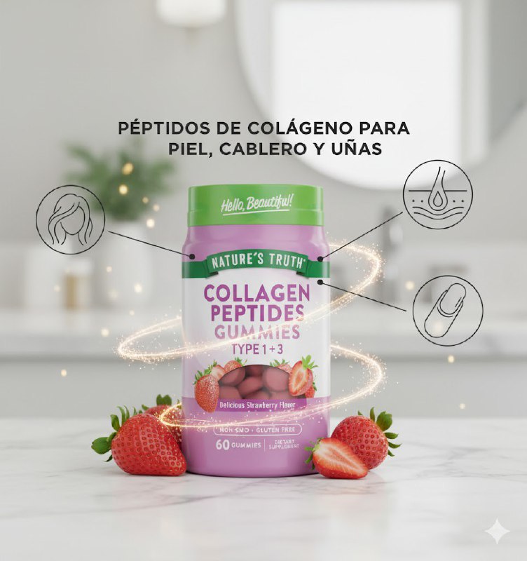 VITAMINAS EN GOMITAS SABOR FRESA SIN GLUTEN DE PEPTIDOS DE COLAGENO 1+3 NATURE S TRUTH 60UND