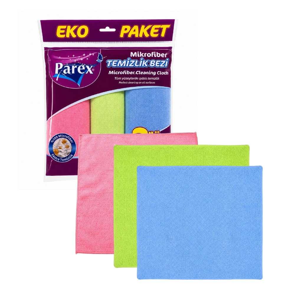 TOALLAS DE MICROFIBRA MULTIUSO 100% POLIESTER SEGURO Y EFECTIVO PARA LIMPIAR Y PULIR PAREX EKO  3 COLORES