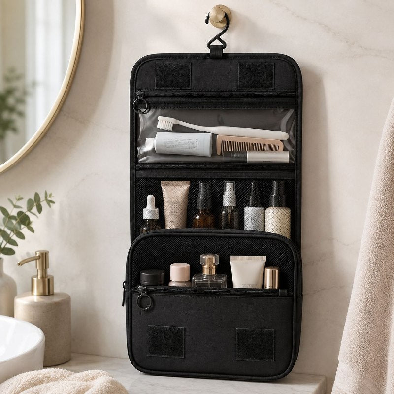 BOLSO ORGANIZADOR COLGANTE PARA VIAJE DE HIGIENE PERSONAL Y COSMETICOS 22.5X18.5X8.5CM