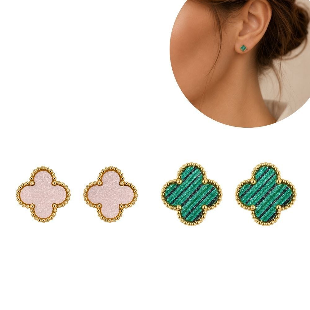 ARETES DE ENCHAPE PARA DAMA CON MOTIVO DE TRÉBOL VINTAGE