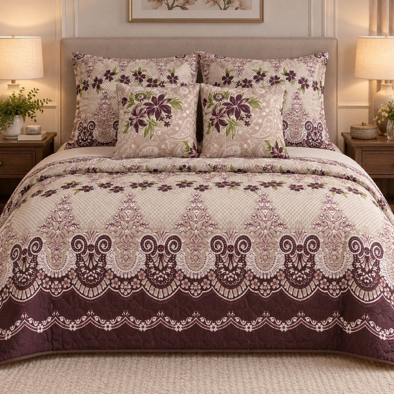 JUEGO DE EDREDON CUBRECAMA REVERSIBLE QUEEN DE 5 PIEZAS BENELI HOME