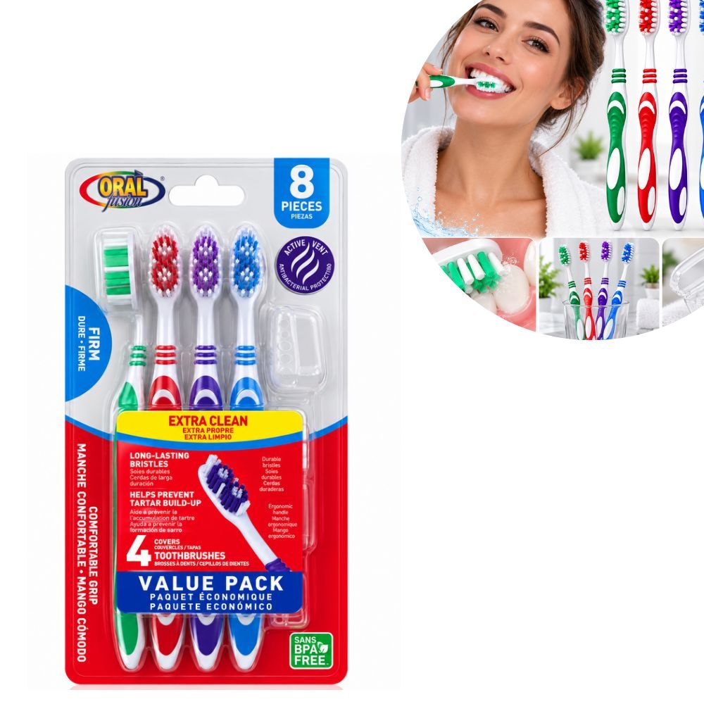 SET DE CEPILLOS DE DIENTES CON TAPAS PROTECTORAS ORAL FUSION 12PCS