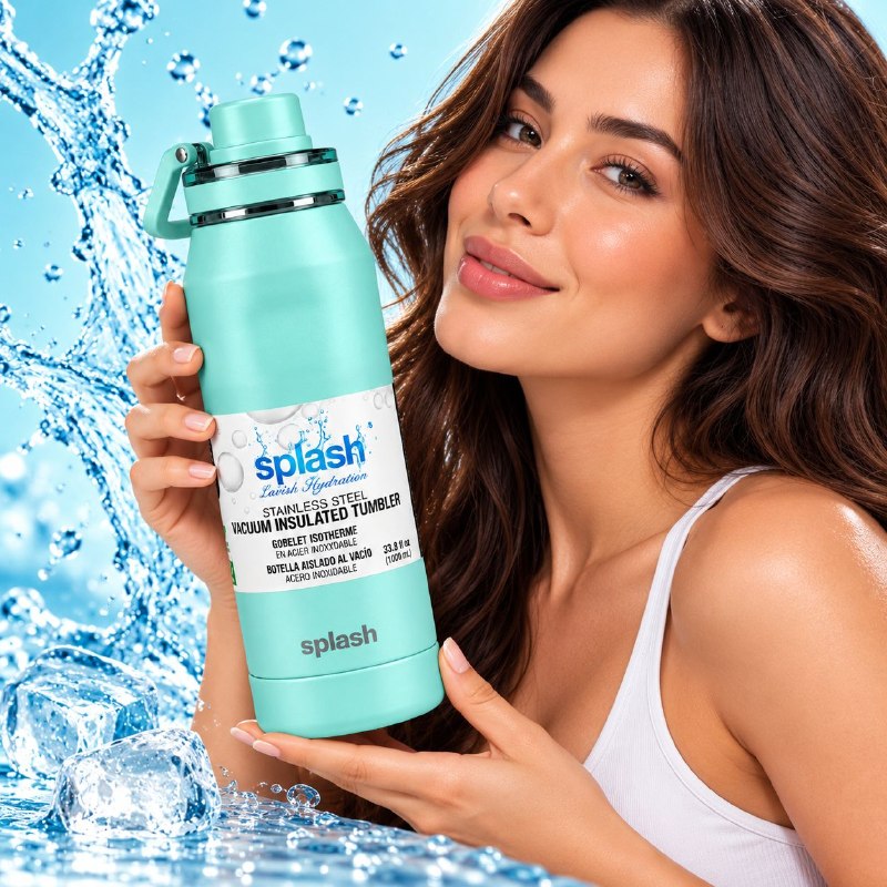 BOTE TERMICO DE ACERO INOXIDABLE CON ASA SPLASH 1000ML