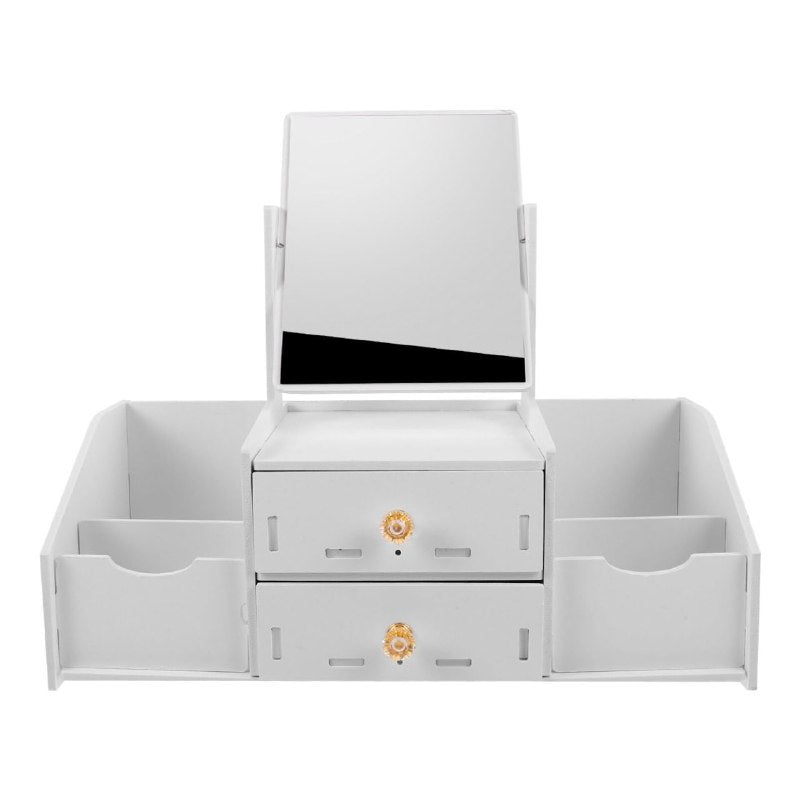 ORGANIZADOR ESTANTE DE COSMETICOS COLOR BLANCO CON ESPEJO DOBLE CAJON 35X16X28CM