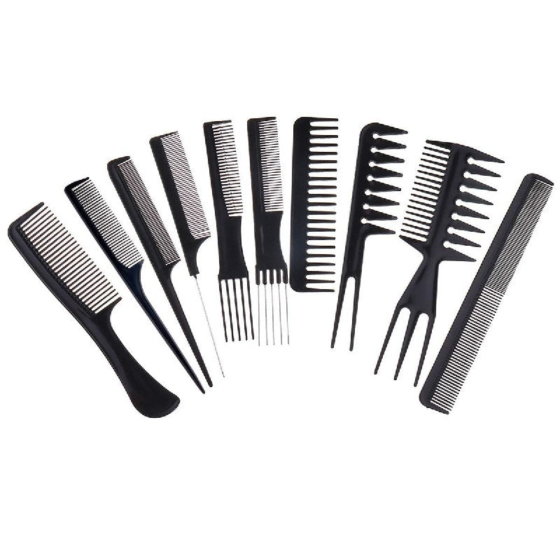 CEPILLO PEINE EN SET DE 10 PIEZAS, DE PELUQUERIA PROFESIONAL DE COLOR NEGRO ENGOL COLLECTIONS