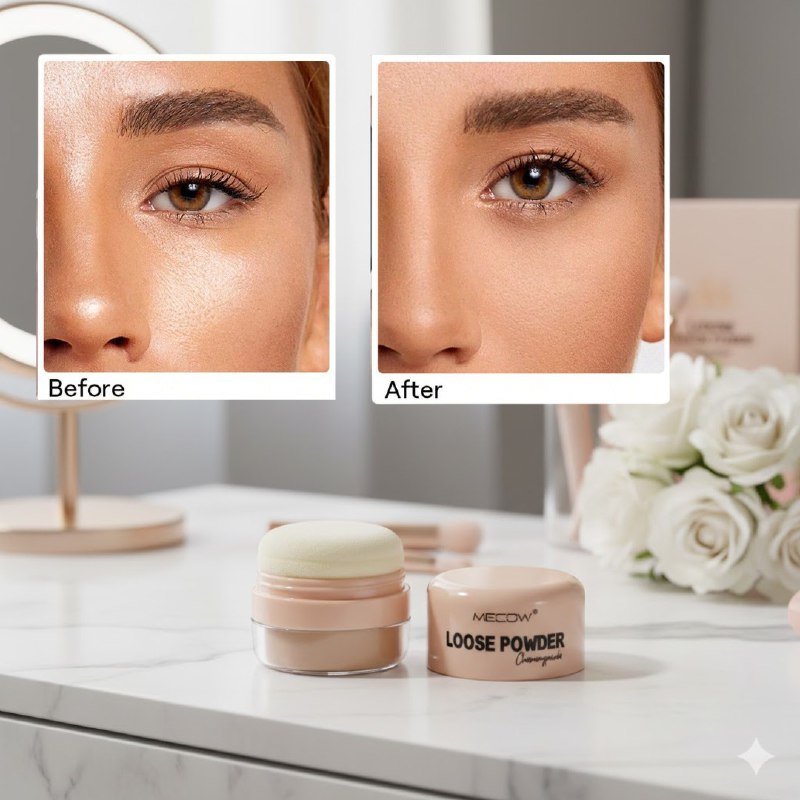 POLVO DE MAQUILLAJE SUELTO QUE MINIMIZA LINEAS FINAS Y POROS MECOW