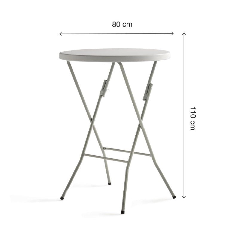 MESA COMEDOR REDONDA DE PIE,PLEGABLE DE PLASTICO PORTATIL, DE COCTEL, MESA ALTA DE BAR, ESTRUCTURA DE ACERO INOXIDABLE, FACIL DE INSTALAR Y GUARDAR HOMESTAR 135.5X5X81CM