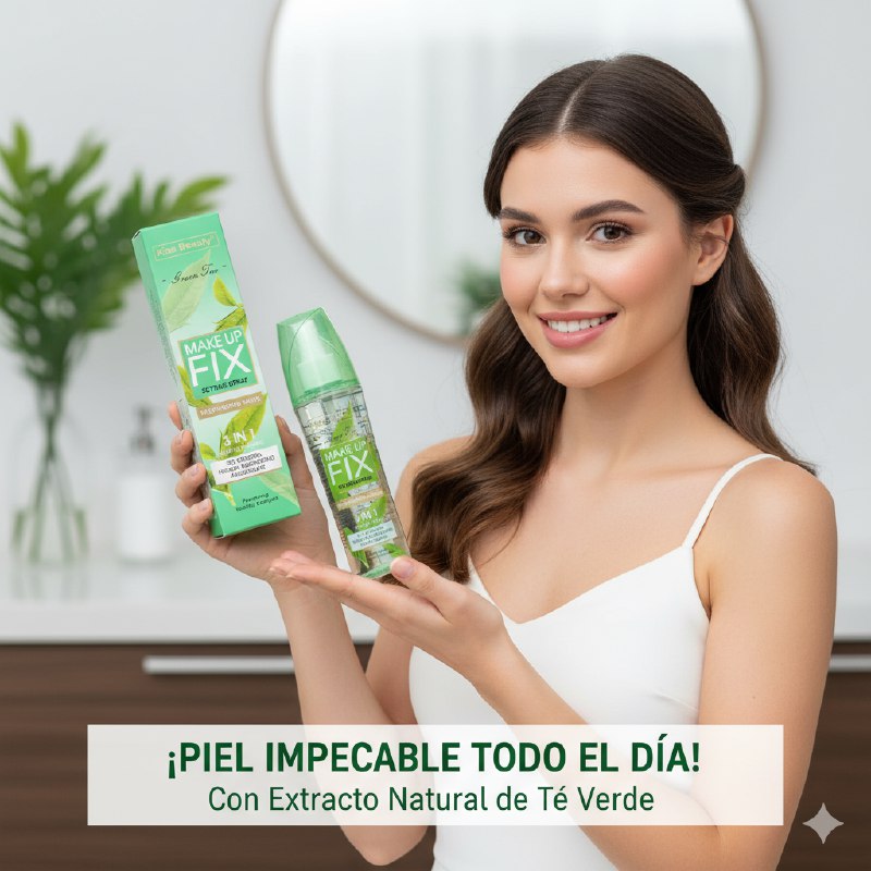 FIJADOR DE MAQUILLAJE EN SPRAY 3 EN 1 DE TE VERDE HIDRATANTE CALMANTE KISS BEAUTY 150ML