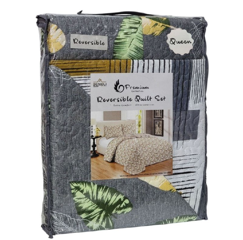 JUEGO DE SABANAS CAMERA EDREDON REVERSIBLE DE 3PCS QUEEN BENELI HOME