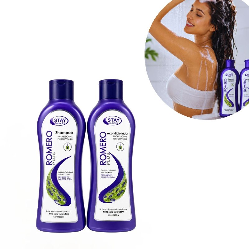 SET DE SHAMPOO Y ACONDICIONADOR DE ROMERO PLUS ANTICAIDA HIDRATANTE Y ESTIMULANTE DEL CRECIMIENTO STAY BEAUTIFUL 1000MLX2